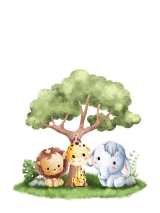 Tierbaby unter Baum – Optionales Poster mit persönlichem Text